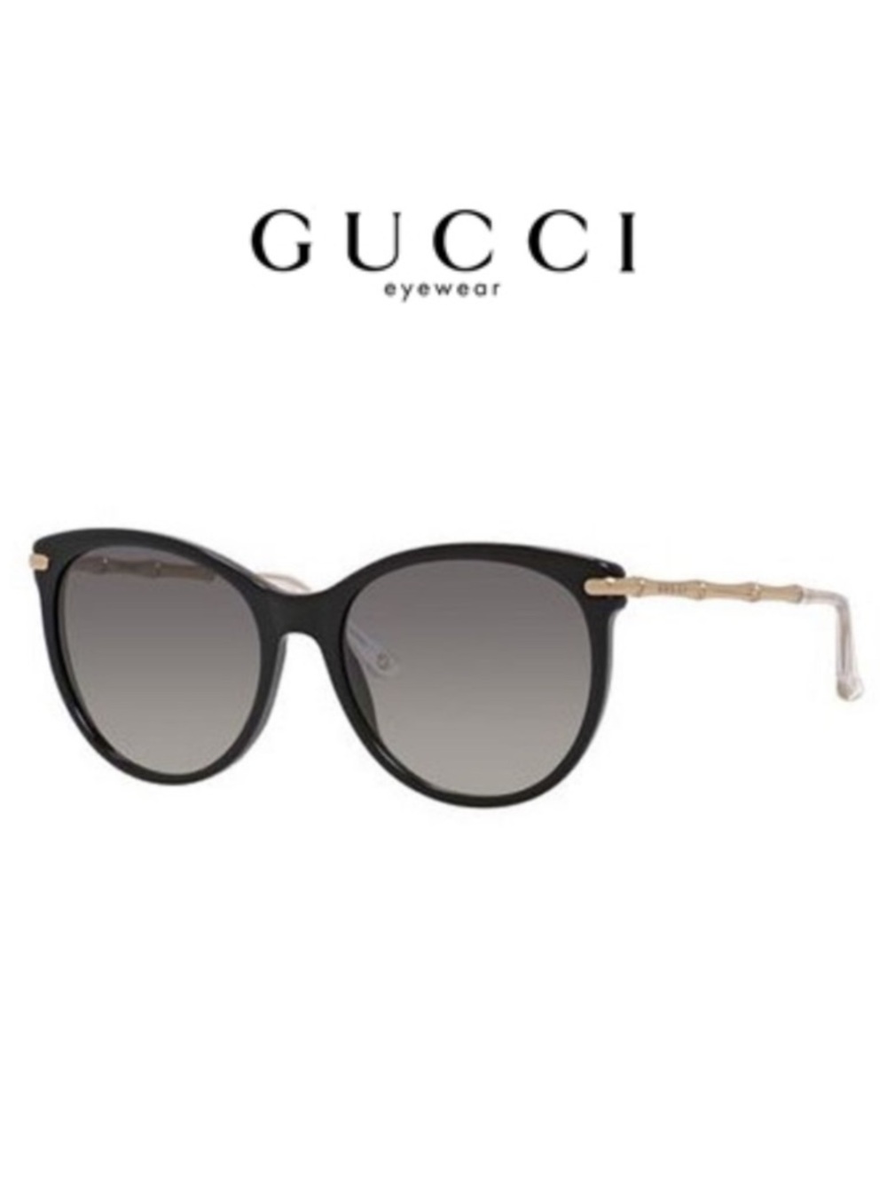 GUCCI Black Acetate Cat Eye Frame Bamboo Sunglasses GG3771